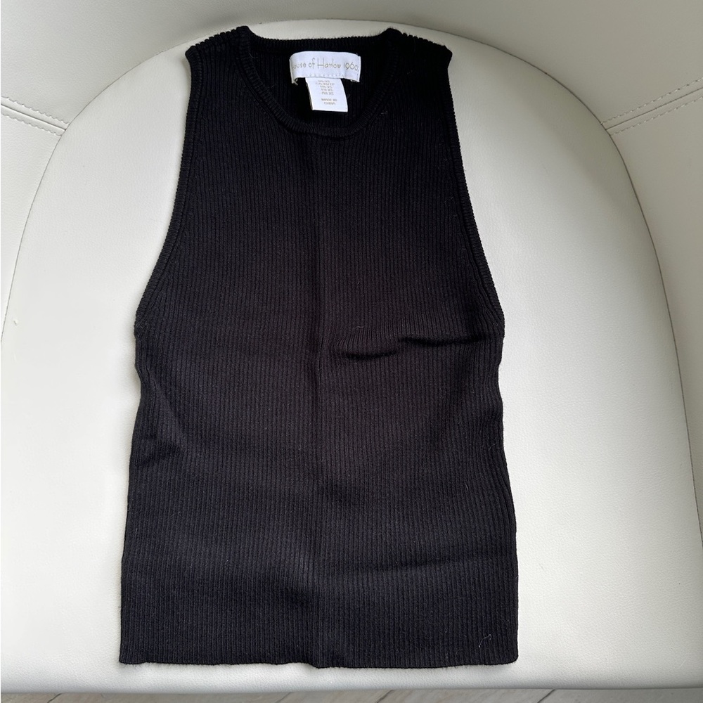 House of Harlow 1960 Black Ribbed Bodycon Tank Top in Size Extra Small